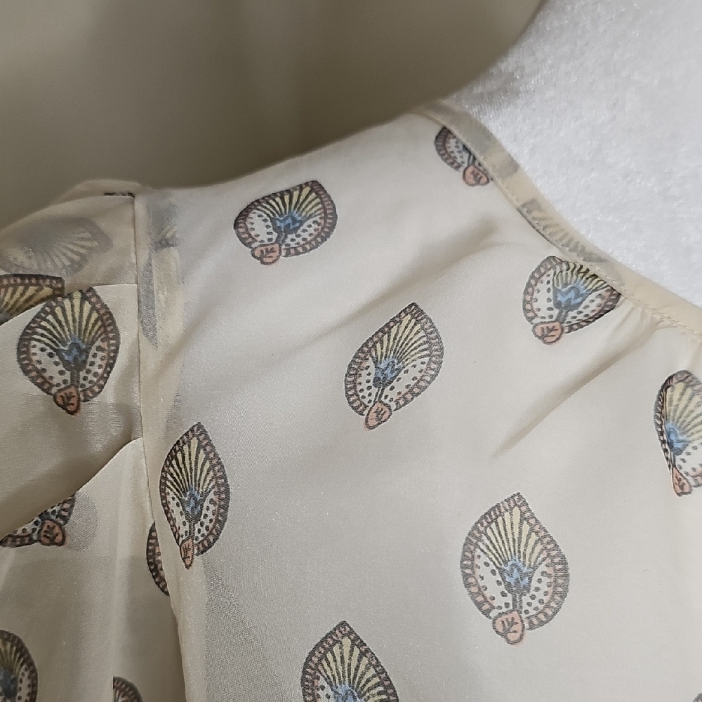 Anthropologie Sheer Puff Sleeve Leaf Print Blouse Women's Medium - Picture 4 of 11